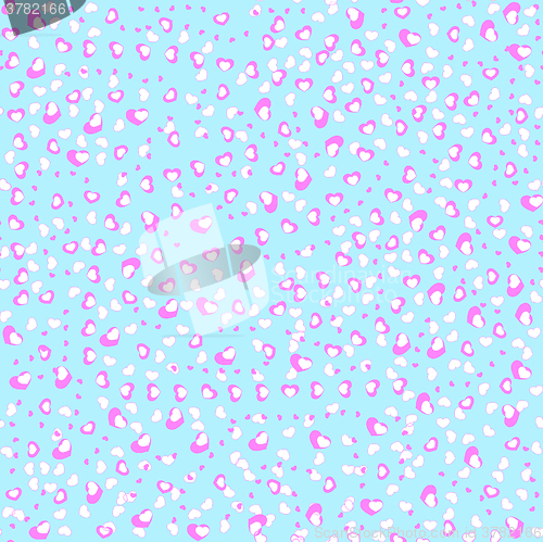 Image of blue wrapping paper with littie pink hearts