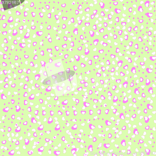Image of  green wrapping paper with littie pink hearts