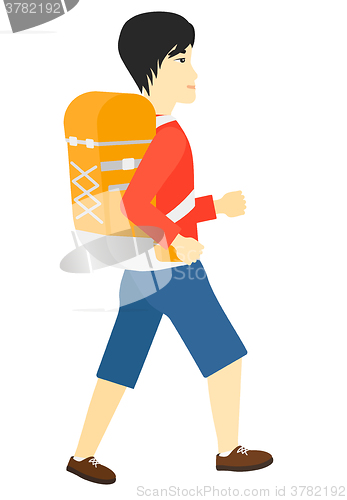Image of Man with backpack hiking.
