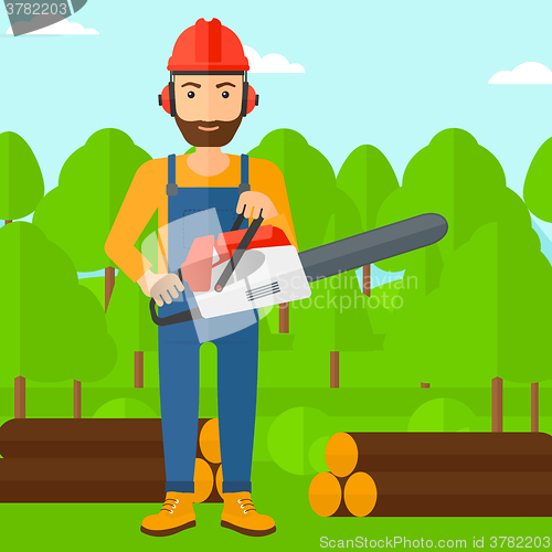 Image of Lumberjack with chainsaw.
