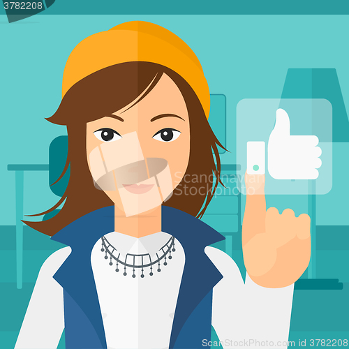 Image of Woman pressing like button.
