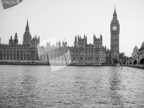 Image of Black and white Houses of Parliament in London