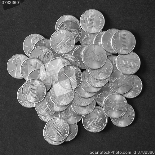 Image of Black and white Dollar coins 1 cent wheat penny