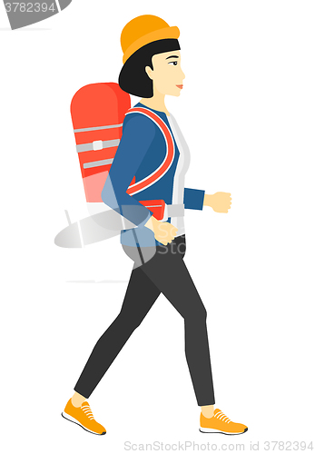 Image of Woman with backpack hiking.