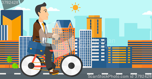 Image of Man cycling to work.