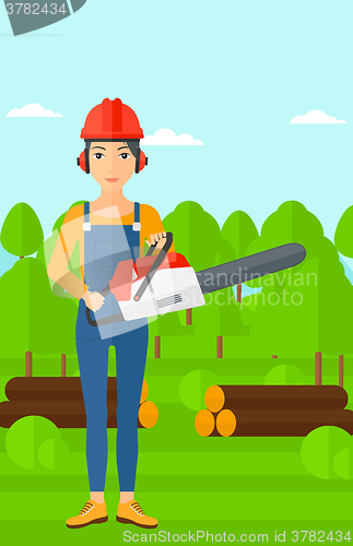 Image of Lumberjack with chainsaw.