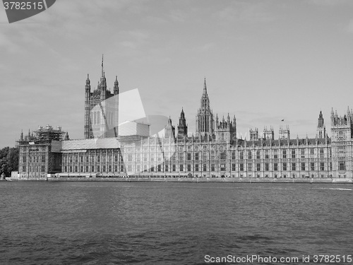 Image of Black and white Houses of Parliament in London