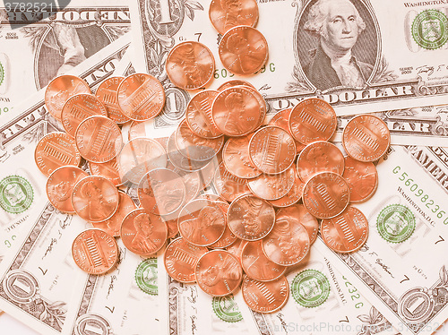 Image of  Dollar coins and notes vintage