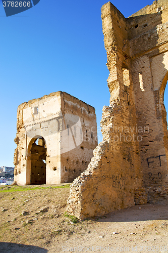 Image of morocco arch in africa old construction   blue  