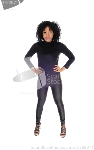 Image of African American woman in black tights.