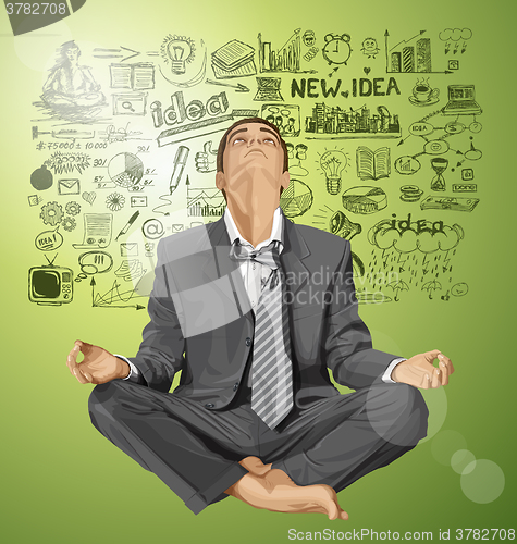 Image of Vector Businessman in Lotus Pose Meditating