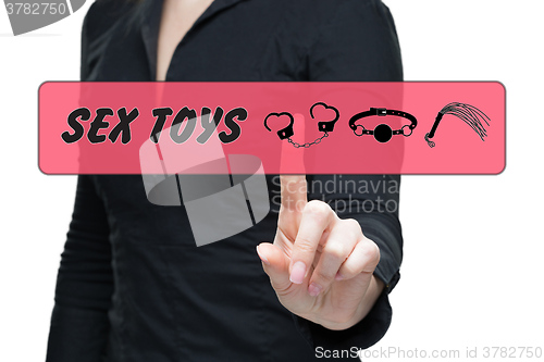 Image of Sex Toys word on virtual screen push by business woman. 