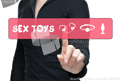Image of Sex Toys word on virtual screen push by business woman. 