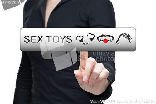 Image of Sex Toys word on virtual screen push by business woman. 