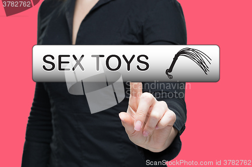 Image of Sex Toys word on virtual screen push by business woman. 