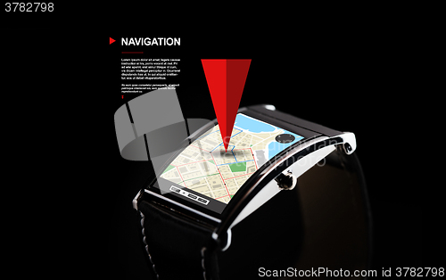 Image of close up of black smart watch with gps navigator