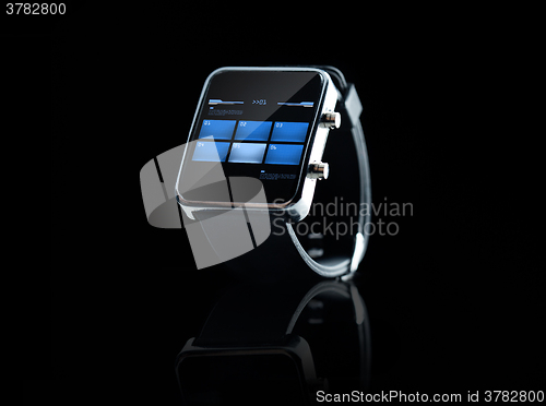 Image of close up of black smart watch interface