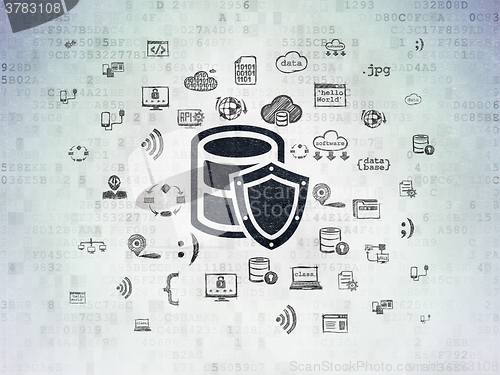 Image of Software concept: Database With Shield on Digital Paper background