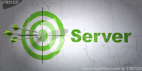 Image of Web design concept: target and Server on wall background