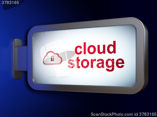 Image of Cloud technology concept: Cloud Storage and Cloud With Padlock on billboard background