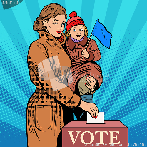 Image of Mother and child women vote in elections