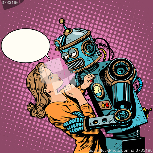 Image of Robot woman love computer technology