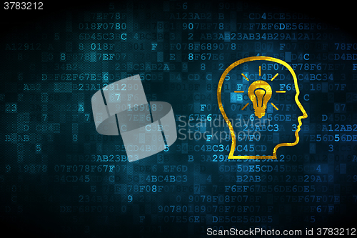 Image of Data concept: Head With Lightbulb on digital background
