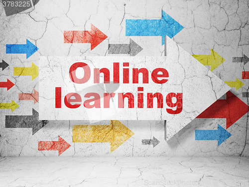 Image of Education concept: arrow with Online Learning on grunge wall background