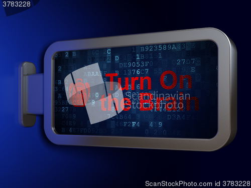 Image of Studying concept: Turn On The Brain and Backpack on billboard background