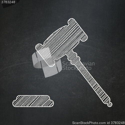 Image of Law concept: Gavel on chalkboard background