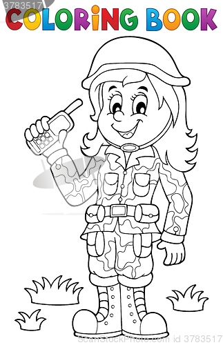 Image of Coloring book female soldier theme 1
