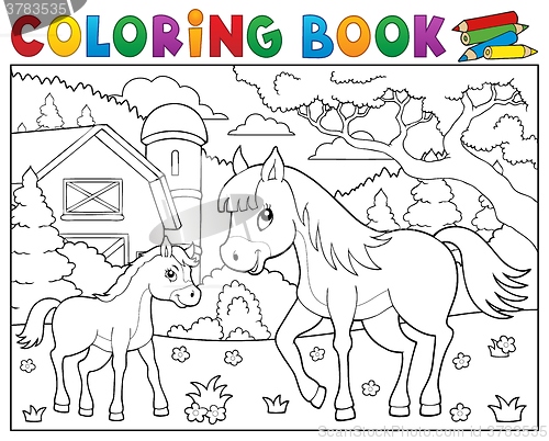 Image of Coloring book horse with foal theme 2