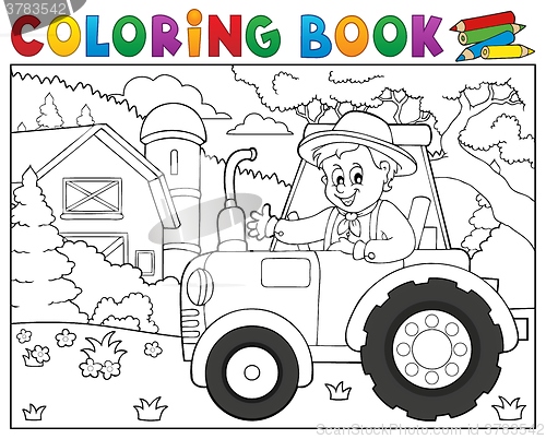 Image of Coloring book tractor near farm theme 1