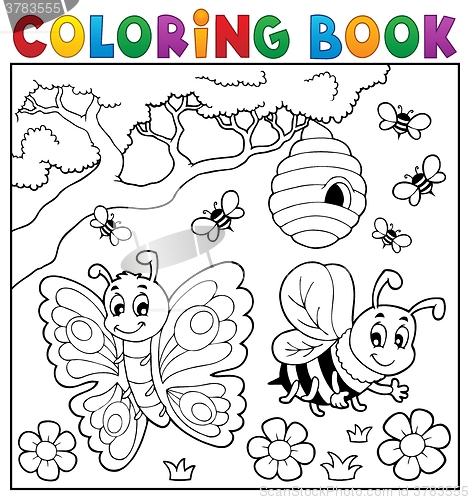 Image of Coloring book with butterfly and bee