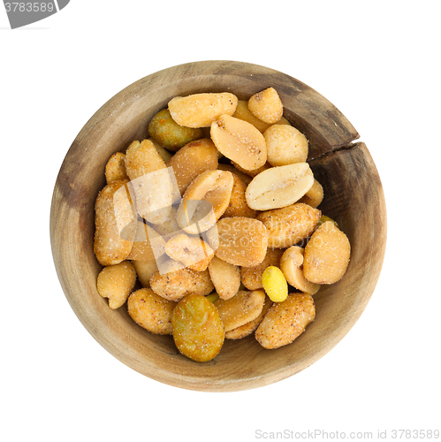 Image of Fresh mixed salted nuts in a bowl, peanut mix