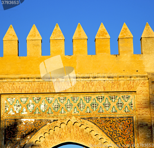 Image of morocco arch in africa old construction street  the blue sky