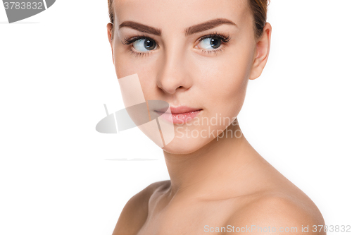 Image of The beautiful face of young woman with cleanf fresh skin 