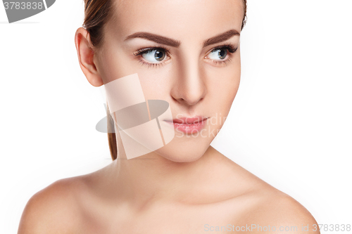 Image of The beautiful face of young woman with cleanf fresh skin 