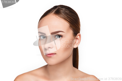 Image of The beautiful face of young woman with cleanf fresh skin 