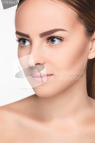 Image of The beautiful face of young woman with cleanf fresh skin 