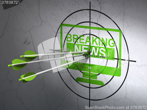Image of News concept: arrows in Breaking News On Screen target on wall background
