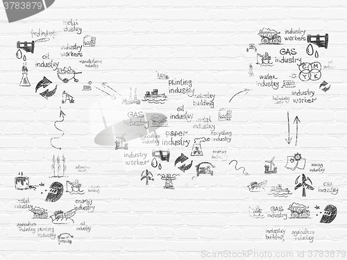 Image of Grunge background: White Brick wall texture with Painted Hand Drawn Industry Icons