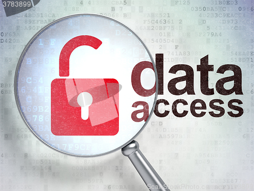 Image of Information concept: Opened Padlock and Data Access with optical glass