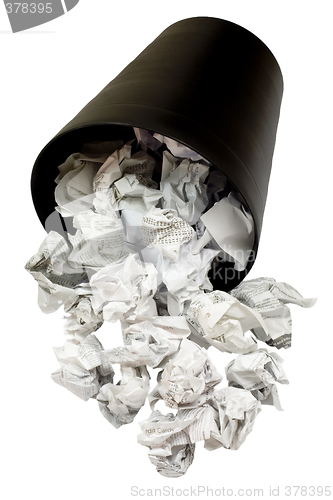 Image of Spilled wastepaper basket full of crumpled paper

