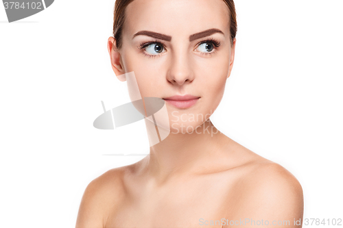 Image of The beautiful face of young woman with cleanf fresh skin 