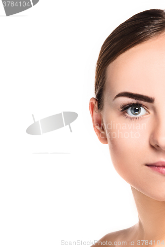 Image of The beautiful face of young woman with cleanf fresh skin 