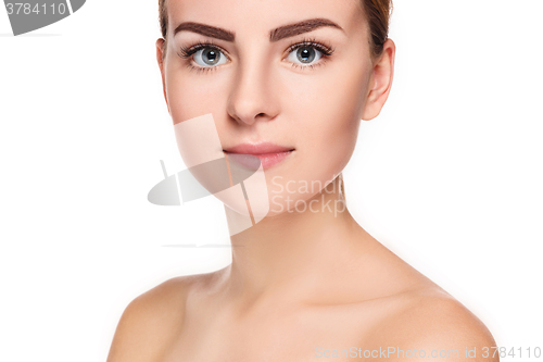 Image of The beautiful face of young woman with cleanf fresh skin 