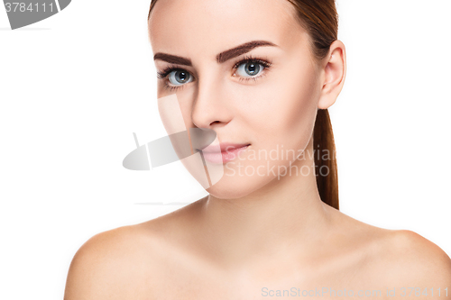 Image of The beautiful face of young woman with cleanf fresh skin 