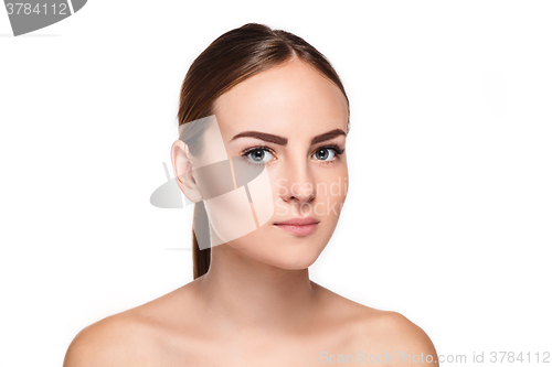 Image of The beautiful face of young woman with cleanf fresh skin 
