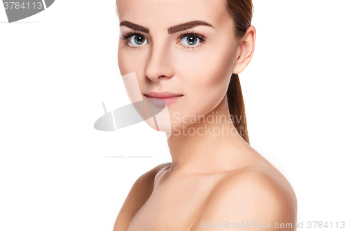 Image of The beautiful face of young woman with cleanf fresh skin 